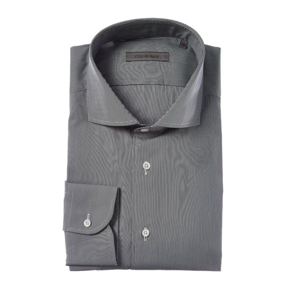 Corneliani Mens  Striped Poplin Dress Shirt, Black